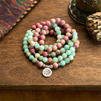 Fortune Jewel 108 Mala Beads Rhodonite Amazonite Lotus Healing Bracelet