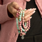 Fortune Jewel 108 Mala Beads Rhodonite Amazonite Lotus Healing Bracelet