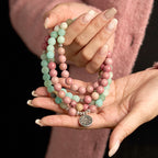 Fortune Jewel 108 Mala Beads Rhodonite Amazonite Lotus Healing Bracelet
