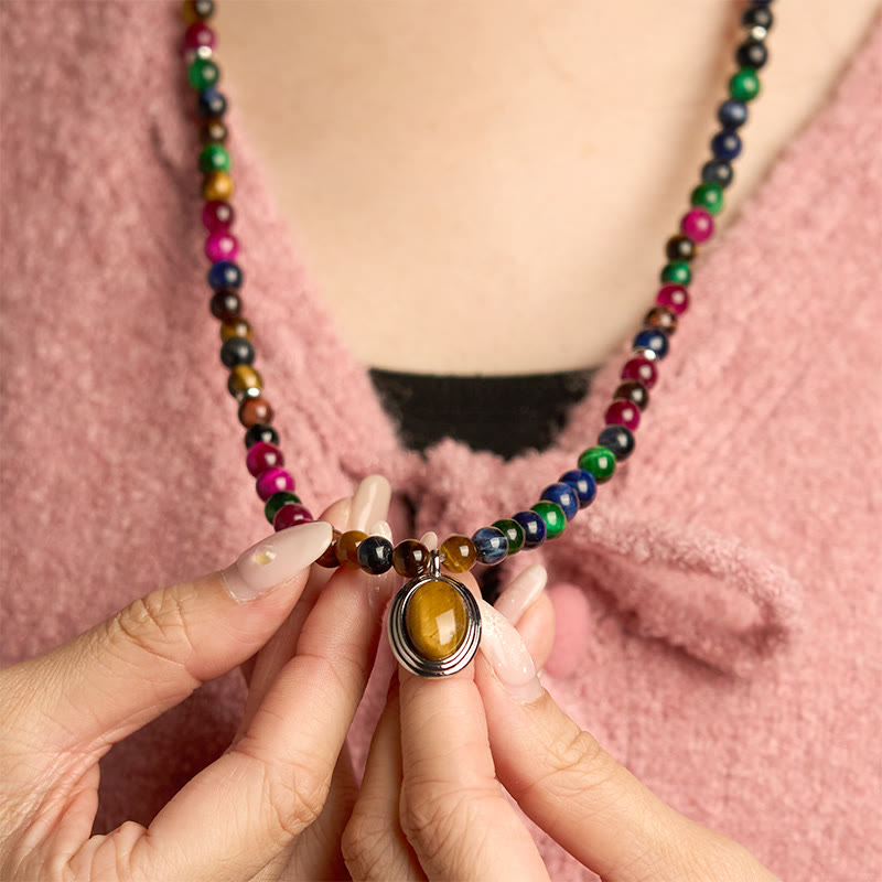 Fortune Jewel 108 Mala Beads Natural Colorful Tiger Eye Stone Multi-turn Protection Bracelet
