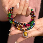 Fortune Jewel 108 Mala Beads Natural Colorful Tiger Eye Stone Multi-turn Protection Bracelet