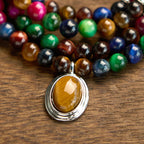Fortune Jewel 108 Mala Beads Natural Colorful Tiger Eye Stone Multi-turn Protection Bracelet
