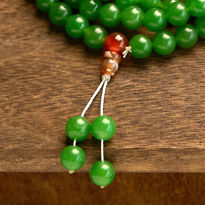 Fortune Jewel 108 Mala Beads Natural Cyan Jade Luck Bracelet