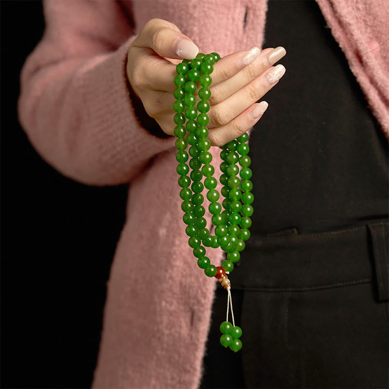 Fortune Jewel 108 Mala Beads Natural Cyan Jade Luck Bracelet
