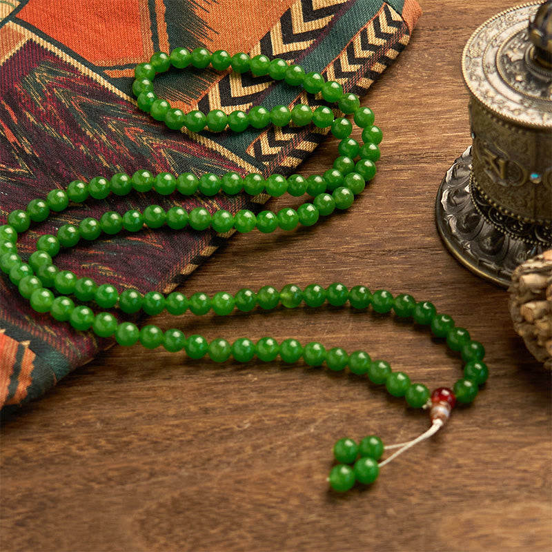 Fortune Jewel 108 Mala Beads Natural Cyan Jade Luck Bracelet