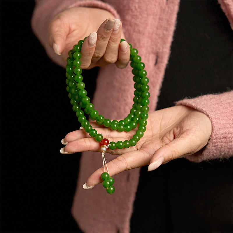 Fortune Jewel 108 Mala Beads Natural Cyan Jade Luck Bracelet