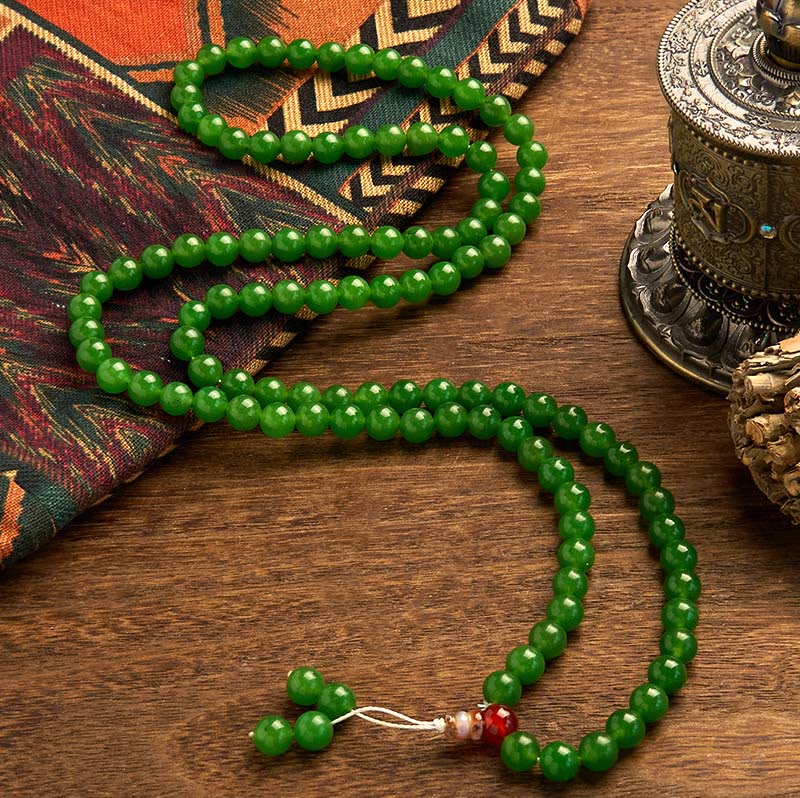 Fortune Jewel 108 Mala Beads Natural Cyan Jade Luck Bracelet