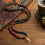 Fortune Jewel 108 Mala Beads Natural Colorful Tiger Eye Stone Multi-turn Protection Bracelet