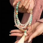 Fortune Jewel 108 Mala Beads Natural White Jade Amazonite White Tassel Healing Bracelet