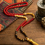 Fortune Jewel 108 Mala Beads Red Agate Tiger Eye Yellow Tassel Calm Bracelet