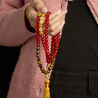 Fortune Jewel 108 Mala Beads Red Agate Tiger Eye Yellow Tassel Calm Bracelet