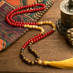 Fortune Jewel 108 Mala Beads Red Agate Tiger Eye Yellow Tassel Calm Bracelet