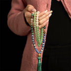 Fortune Jewel 108 Mala Beads Natural Green Aventurine Blue Spot Jasper Indian Agate Green Tassel Luck Bracelet