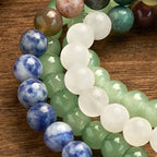 Fortune Jewel 108 Mala Beads Natural Green Aventurine Blue Spot Jasper Indian Agate Green Tassel Luck Bracelet
