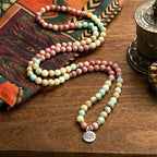 Fortune Jewel 108 Mala Rhodonite Amazonite Beads Lotus Compassion Bracelet Fortune Jewel