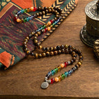 Fortune Jewel 108 Mala Beads Natural Stone Tiger Eye Colored Beads Lotus Protection Bracelet