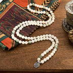 Fortune Jewel 108 Mala Beads Natural Tianshan Jade Lotus Luck Bracelet