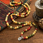 Fortune Jewel 108 Mala Beads Natural Colored Stone Topaz Red Jasper Green Jasper Lotus Protection Bracelet