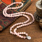 Fortune Jewel 108 Mala Beads Natural Stone Rose Quartz Lotus Peace Bracelet