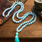 Fortune Jewel 108 Mala Beads Natural Stone Aquamarine Tassel Lotus Healing Bracelet