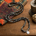 Fortune Jewel 108 Mala Beads Multi-layer Natural Black Glitter Stone Lotus Positivity Bracelet