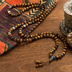 Fortune Jewel 108 Mala Beads Natural Stone Tiger Eye Multi-turn Protection Bracelet