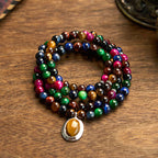Fortune Jewel 108 Mala Beads Natural Colorful Tiger Eye Stone Multi-turn Protection Bracelet