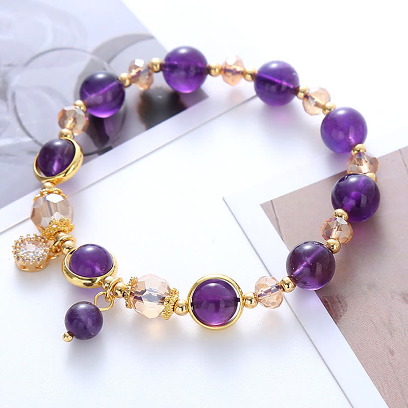 Fortune Jewel Natural Amethyst Geometric Crystal Meditation Bracelet