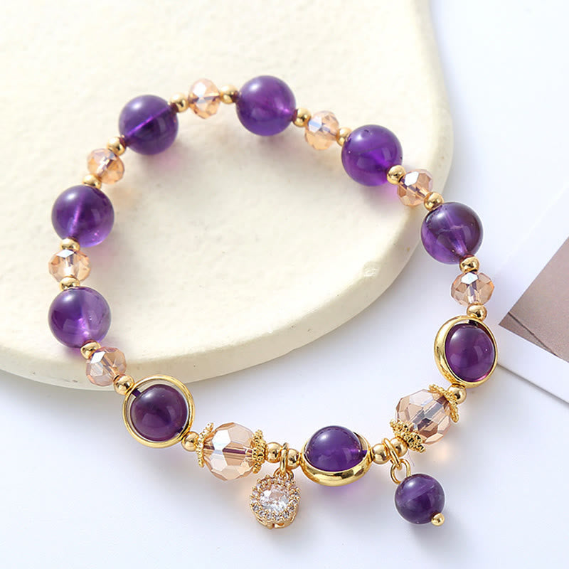 Fortune Jewel Natural Amethyst Geometric Crystal Meditation Bracelet