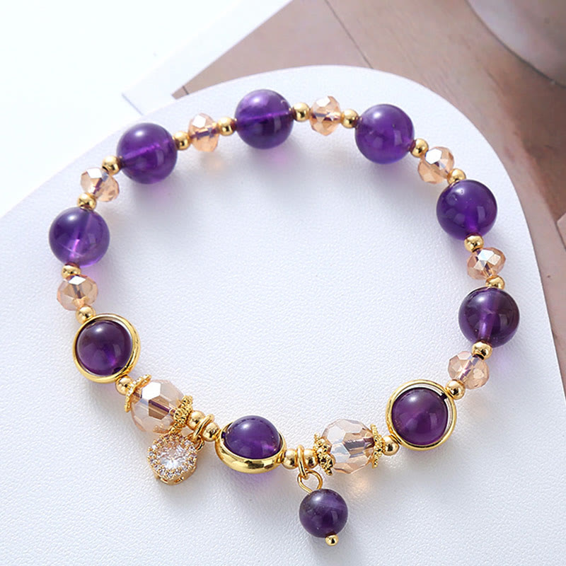 Fortune Jewel Natural Amethyst Geometric Crystal Meditation Bracelet