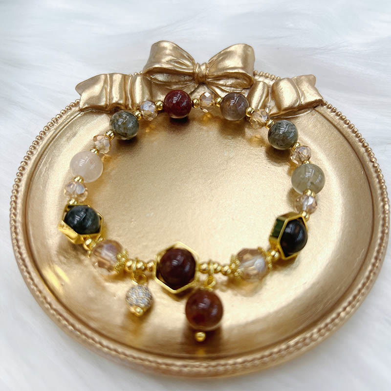 Fortune Jewel Natural Colored Rutilated Quartz Amethyst Protection Bracelet