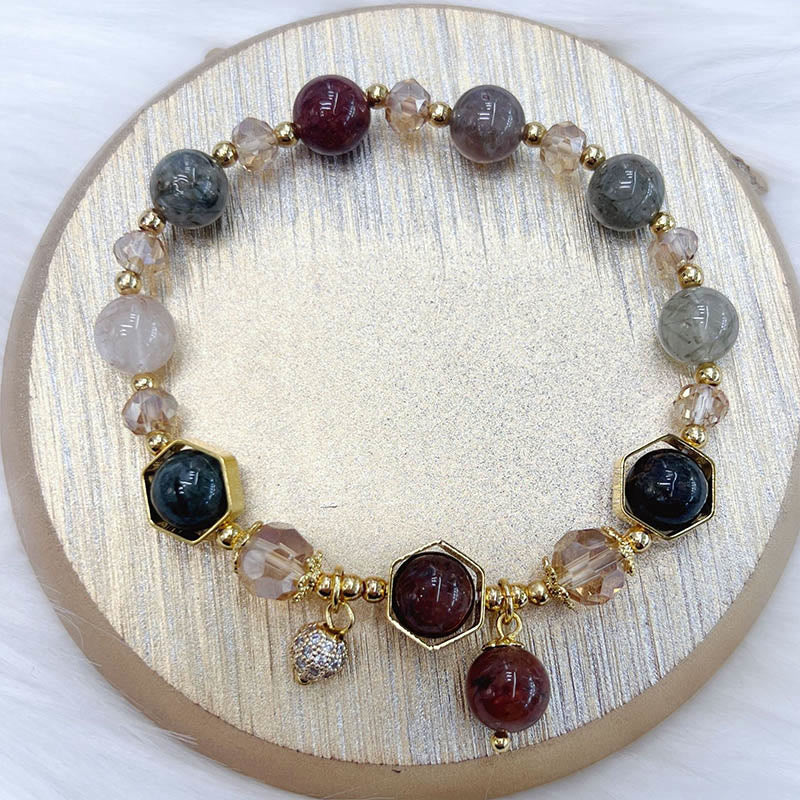 Fortune Jewel Natural Colored Rutilated Quartz Amethyst Protection Bracelet