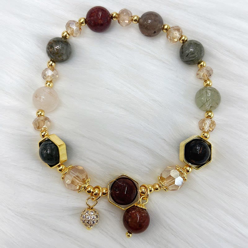 Fortune Jewel Natural Colored Rutilated Quartz Amethyst Protection Bracelet