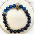 Fortune Jewel Silver Sheen Obsidian Blue Tiger Eye Om Mani Padme Hum Protection Bracelet