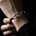 Fortune Jewel 999 Sterling Silver Shark Black Wax Rope Protection Bracelet
