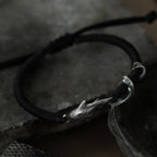 Fortune Jewel 999 Sterling Silver Shark Black Wax Rope Protection Bracelet