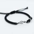 Fortune Jewel 999 Sterling Silver Shark Black Wax Rope Protection Bracelet