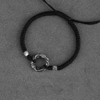 Fortune Jewel 999 Sterling Silver Peace Buckle Black Wax Rope Protection Bracelet