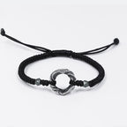 Fortune Jewel 999 Sterling Silver Peace Buckle Black Wax Rope Protection Bracelet
