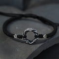 Fortune Jewel 999 Sterling Silver Peace Buckle Black Wax Rope Protection Bracelet
