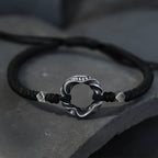 Fortune Jewel 999 Sterling Silver Peace Buckle Black Wax Rope Protection Bracelet