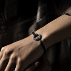 Fortune Jewel 999 Sterling Silver Peace Buckle Black Wax Rope Protection Bracelet