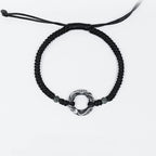 Fortune Jewel 999 Sterling Silver Peace Buckle Black Wax Rope Protection Bracelet
