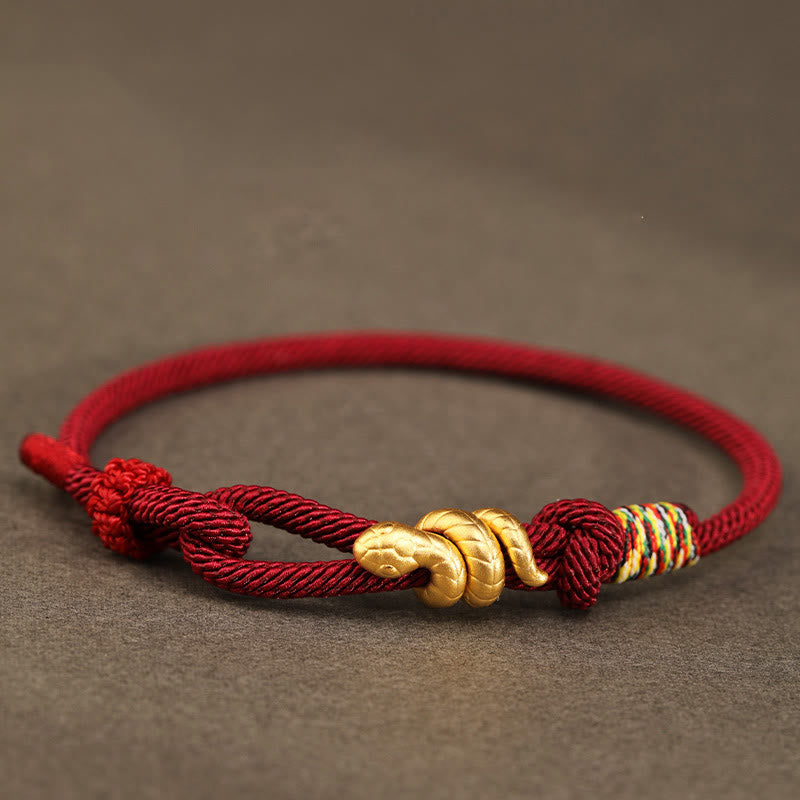 Fortune Jewel 999 Gold Year of the Snake Design Handmade Luck Protection Rope Braided Bracelet