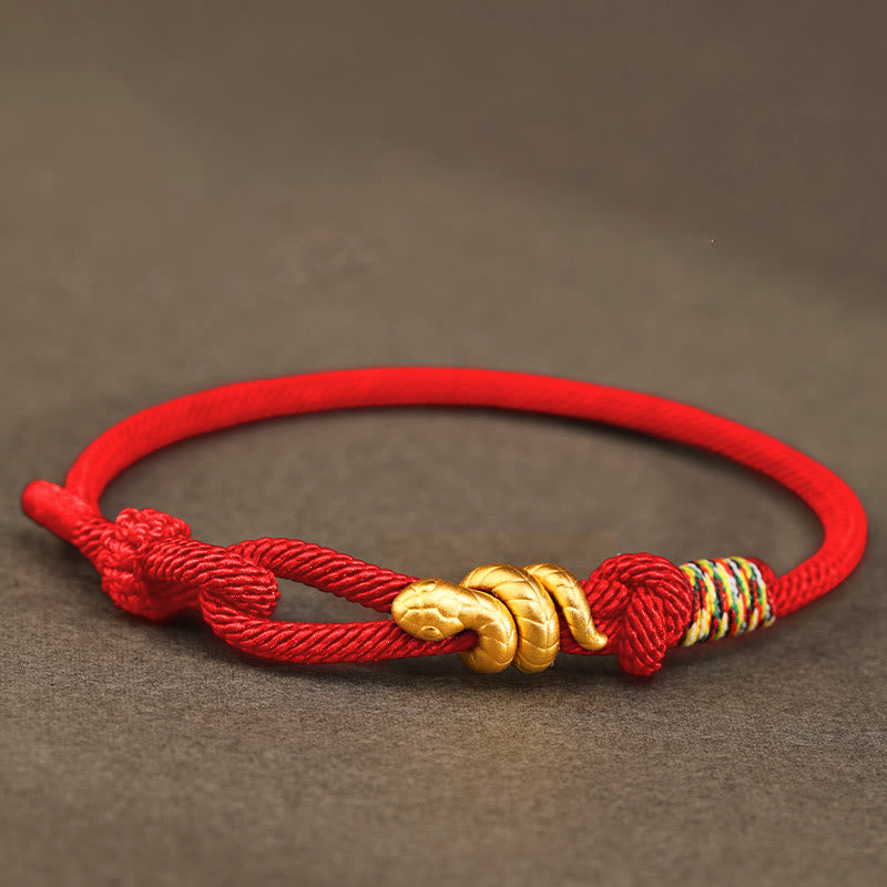 Fortune Jewel 999 Gold Year of the Snake Design Handmade Luck Protection Rope Braided Bracelet