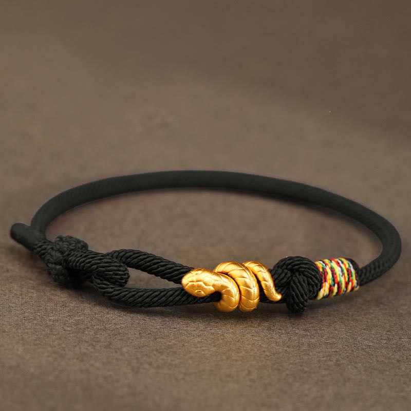 Fortune Jewel 999 Gold Year of the Snake Design Handmade Luck Protection Rope Braided Bracelet