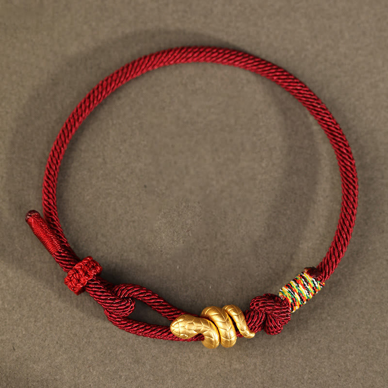 Fortune Jewel 999 Gold Year of the Snake Design Handmade Luck Protection Rope Braided Bracelet