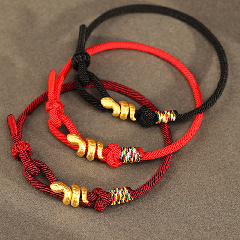Fortune Jewel 999 Gold Year of the Snake Design Handmade Luck Protection Rope Braided Bracelet