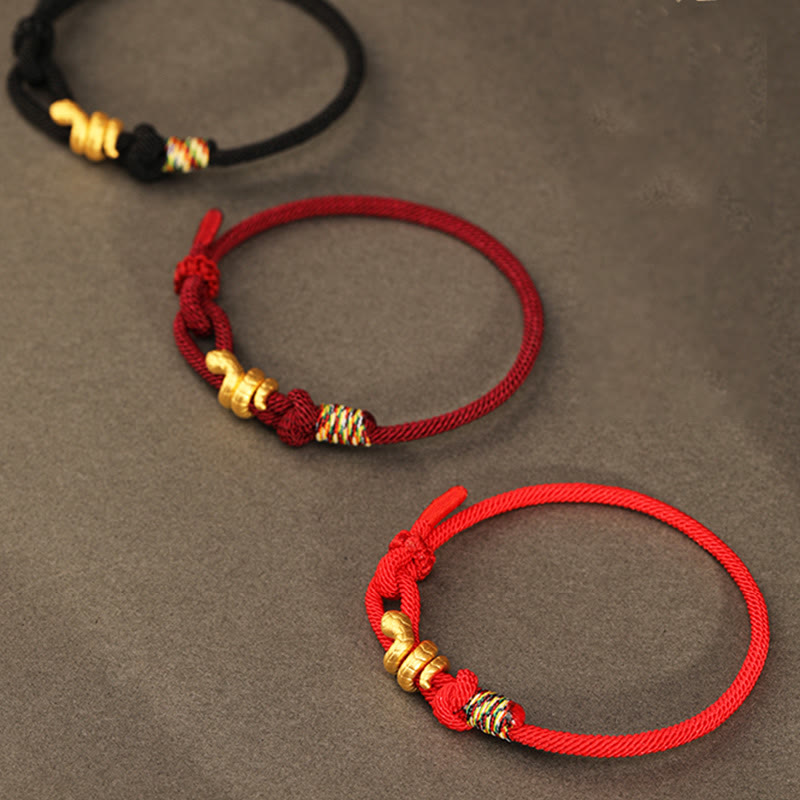 Fortune Jewel 999 Gold Year of the Snake Design Handmade Luck Protection Rope Braided Bracelet
