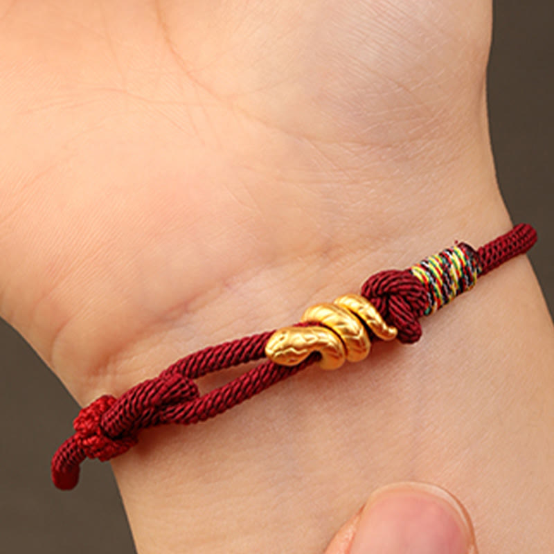 Fortune Jewel 999 Gold Year of the Snake Design Handmade Luck Protection Rope Braided Bracelet